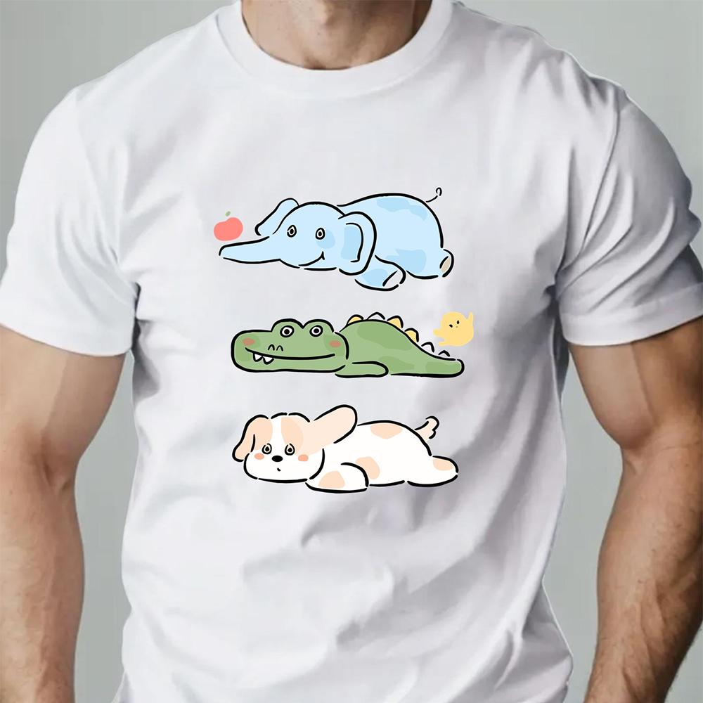 Men's Cartoon Printed T-Shirt 100% Cotton Round Neck Casual Short Sleeve Summer Fashion High Quality Gym Round T-Shirt