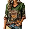 Women's Casual Halloween Print V-Neck T-Shirt