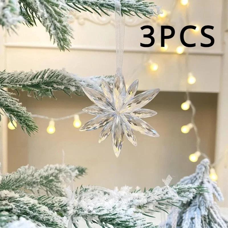 

3 шт./пакет Рождественские украшения 2025 Рождественские прозрачные подвески-снежинки для зимнего новогоднего дерева Домашние украшения для вечеринки