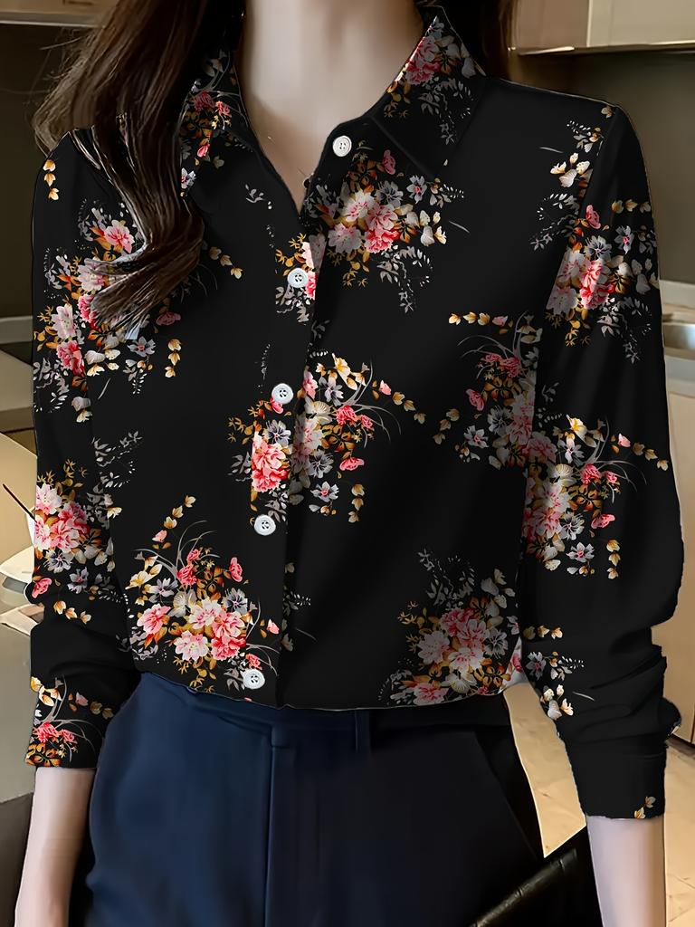 Women's Floral Printed Long Sleeve Blouse Fashion Tops Women's Elegant Blouse Tops Women's Commuter Office Clothing