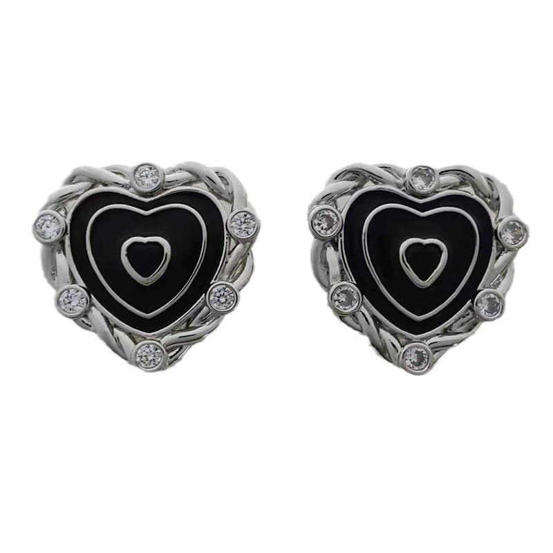 

Digadagu Metal Twisted Lace Heart Stud Earrings New Women s Elegant Charm Design Zircon Accessories чёрный