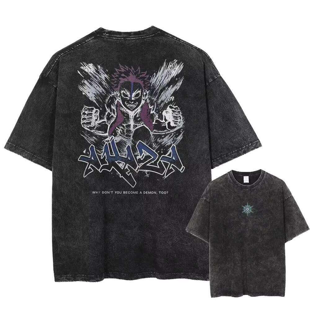 Washed T-shirt Anime Demon Slayer Blade T-shirt Men's T-shirt Retro Hip Hop Street Style Men's Style Clothing