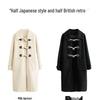 Women's Retro Toggle Wool Coat: Mid-Length Korean Preppy Style, Thickened for Autumn & Winter 2023