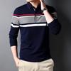 Men's Long-sleeved Striped T-shirt Autumn New Korean Style Color-blocked Lapel Polo Shirt Fashionable Men's T-shirt