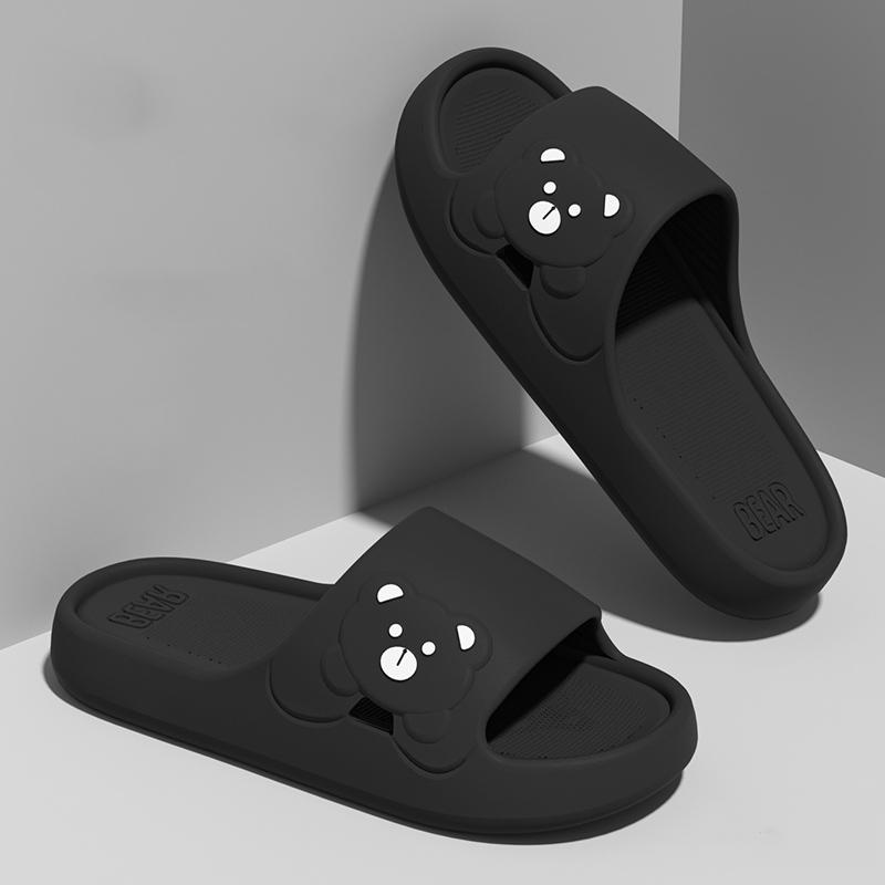 

Модные женские тапочки для дома, мягкая подошва, мультяшный медведь, шлепанцы для ванной комнаты, ЭВА, для отдыха на природе, для мужчин, летние пляжные шлепанцы, обувь для пары 42-43 чёрный