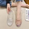Women's Cross-Strap Closed-Toe Crystal Jelly Mules - Non-Slip, Hollow, Flat Outdoor Summer Sandals