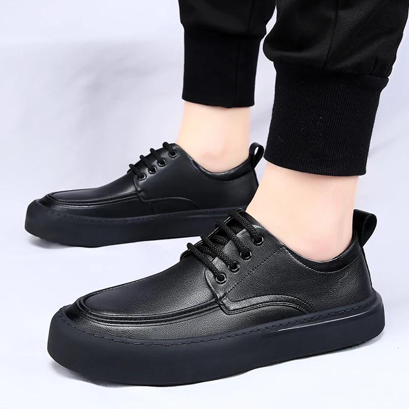 Men's Genuine Leather Casual Shoes Black white Sneakers Men Autumn Man Fashion Handmade Outdoor Leisure Walk Flats men shoes