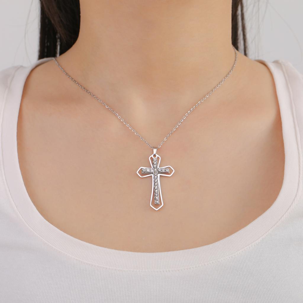 Cazador Clear Zircon Cross Pendant Necklace for Women Men Stainless Steel Couple Necklaces Jesus Christian Jewelry Gift 2026