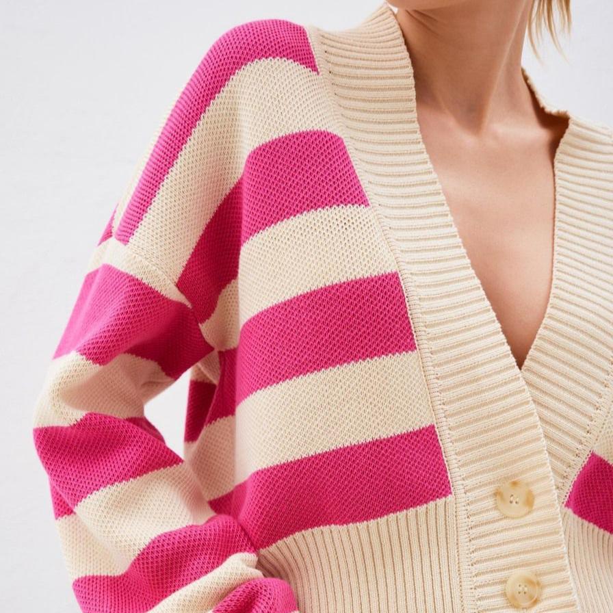 IHUASU Autumn and Winter Sweater Women's Clashing Colours Loose Design Knitted Cardigan Jacket