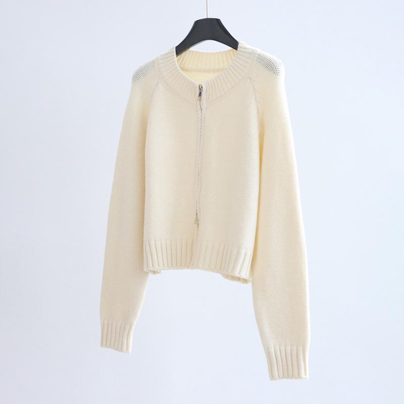 Women's Double-Zip Knit Cardigan - Versatile Autumn/Winter Short Sweater Jacket
