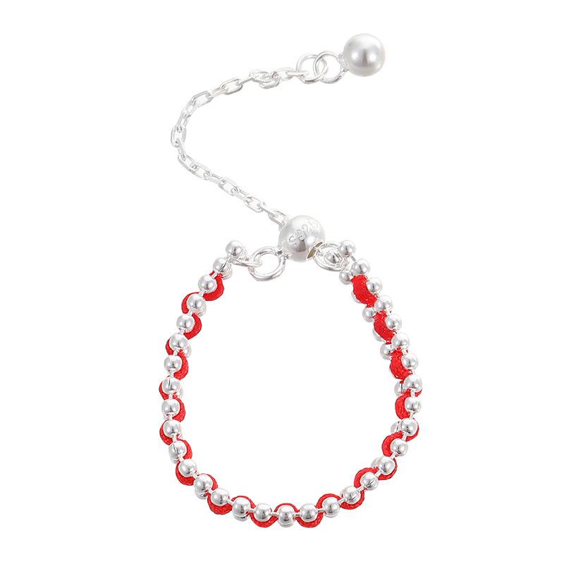 Cuiyan Shijie S925 Silver Korean Style Red Rope Drawstring Ring - Simple Handmade Women's Woven Jewelry