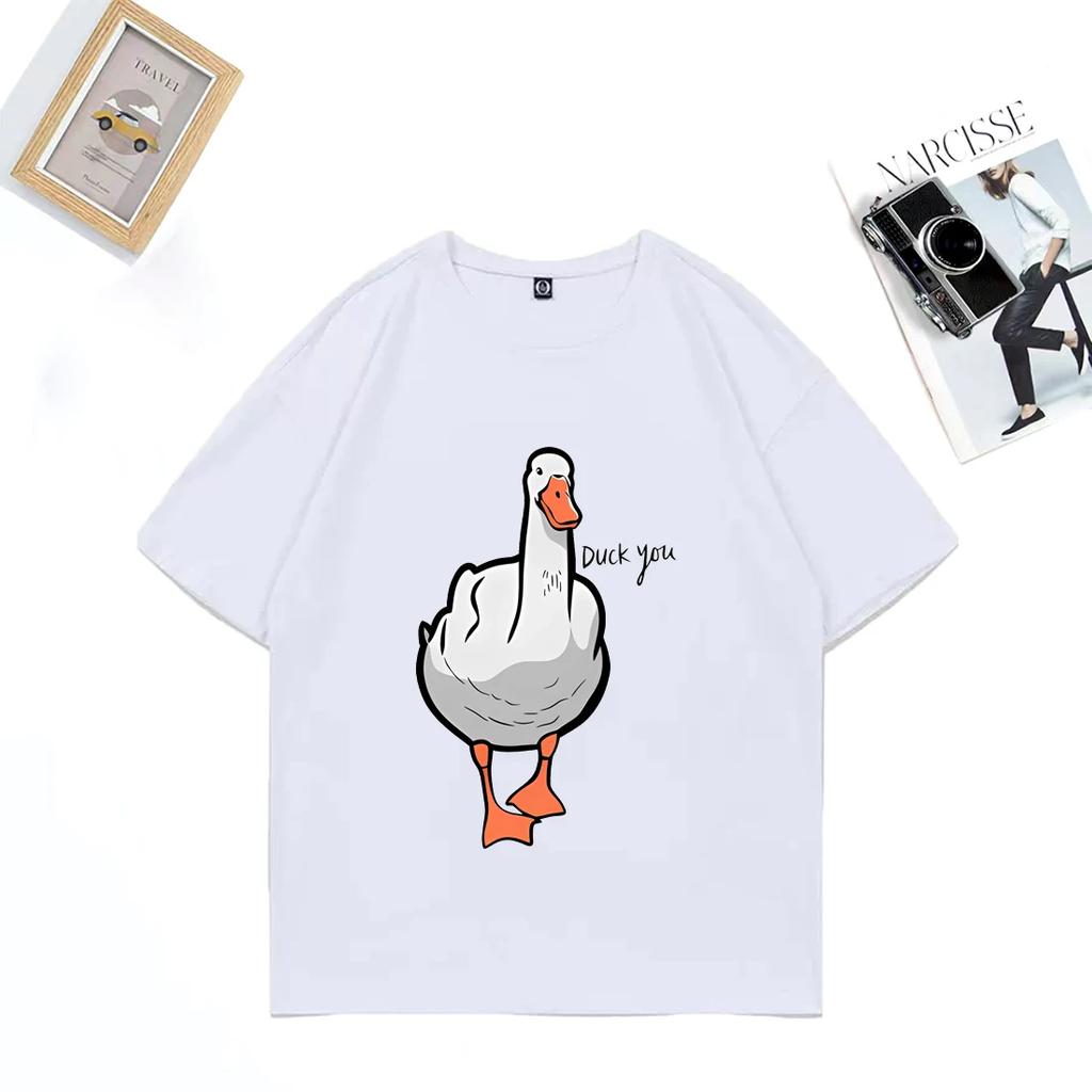 Short-sleeved T-shirt Funny Duck You Print Men Women's Loose Cotton Tshirts Oversized Tops Unisex Hip Hop Streetwear O-Neck Tees