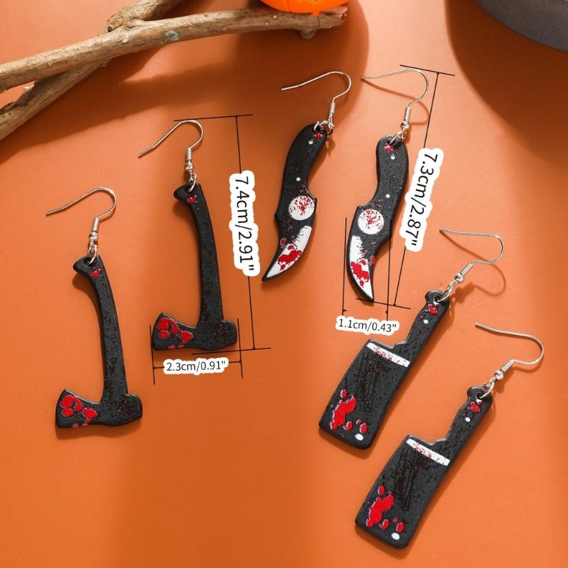 1 Set Punk Style Halloween Funny Blood Black Acrylic Simulation Knife Axes Kitchen Pumpkin Skull Exaggerated Ear Hook