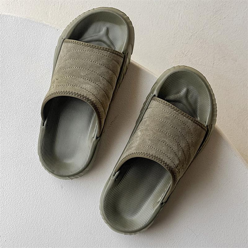 Men's Outer Slippers Premium Outdoor Casual Non-slip Wear-resistant Word Beach Shoes 371299 Olive green-J