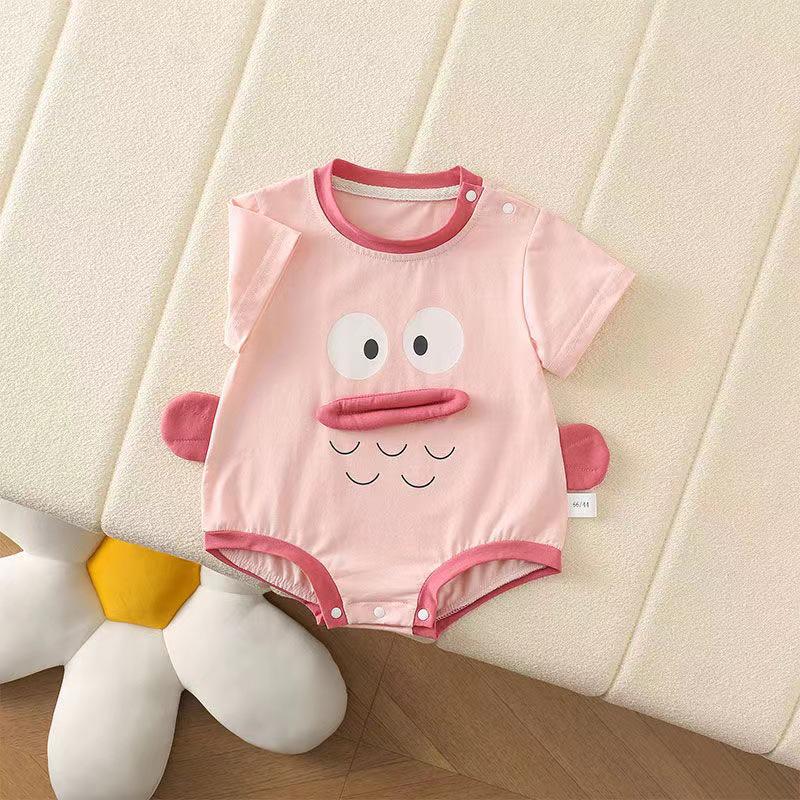 Baby Girl Summer Short-Sleeve Cartoon Romper - Newborn Snap Crotch One-Piece