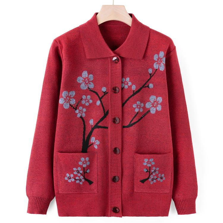 Sweater Jacket Women's Autumn Mom Knitted Sweater Cardigan Top Grandma Casual Lapel