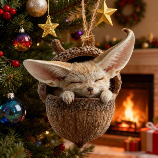 10 Stück Waldtier Eichel Ornamente Gemütliches Wald Weihnachtsornament 2D Acryl Tannenzapfen Tier Weihnachtsbaum Hängeornamente für Heimdekoration