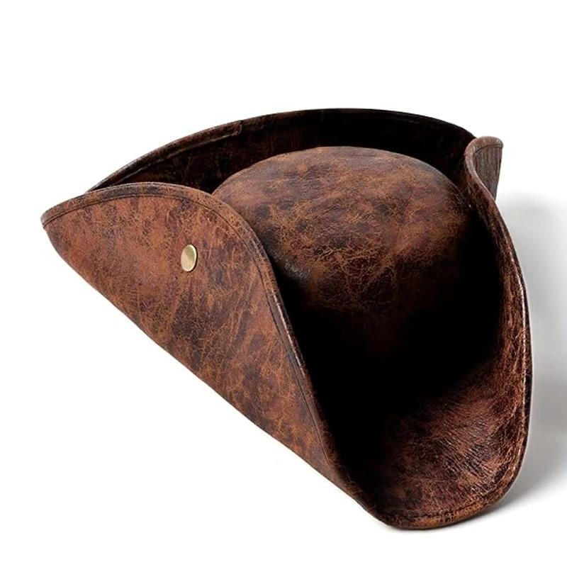 Faux-Leder Piratenhut Vintage Knitterig Abgenutzt Dreispitz Piratenhut Für Damen Herren Halloween Kostüm Cosplay Zubehör