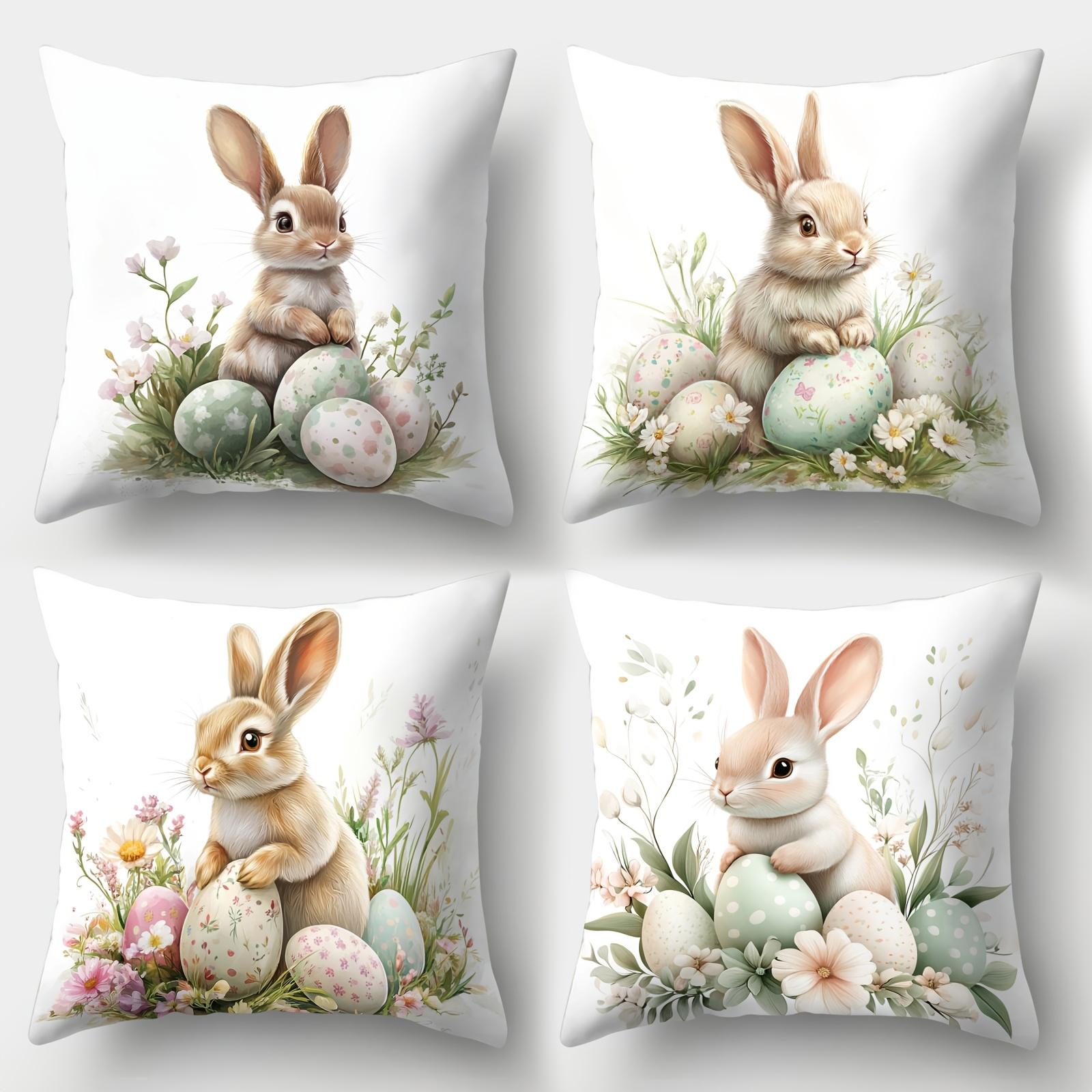 

Easter Bunny Pillow Covers Decorate Polyester 100% Zipper Closure Printed Cushion Cases for Home & Office Decor Pillowcase 450mm*450mm
