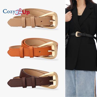 Women Leather Belt for Jeans Pants Fashion Ladies Skinny Faux Leather Dress Belt with Gold Buckle