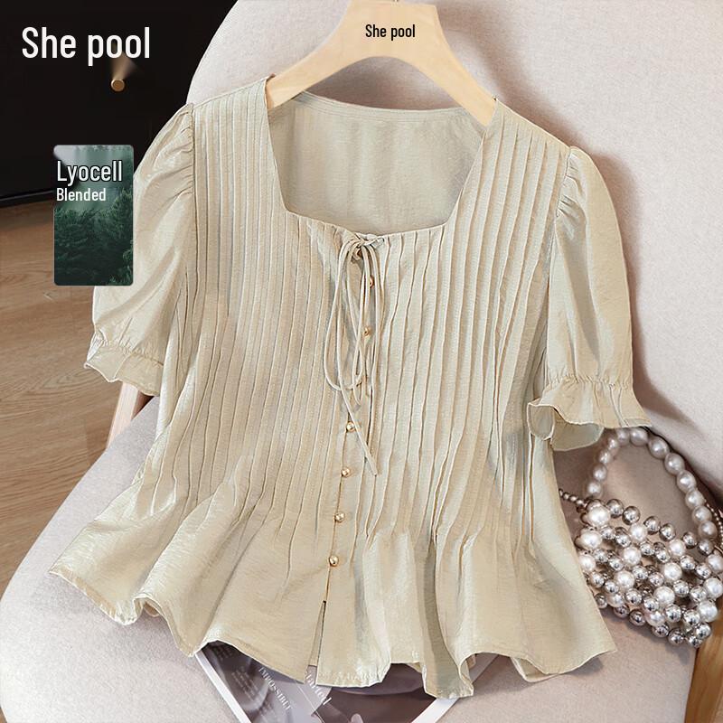 Women s French Square Collar Puff Sleeve Blouse S