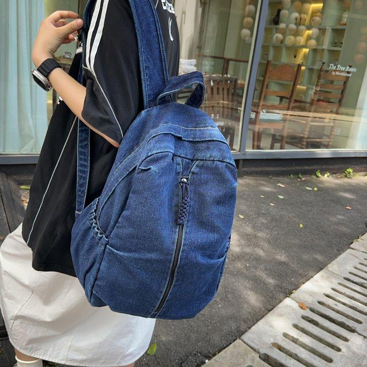Schoolbag Large Capacity Canvas Backpack Male Korean Version High School College Student Simple Backpack Female Denim Computer Shoulder Travel Bag