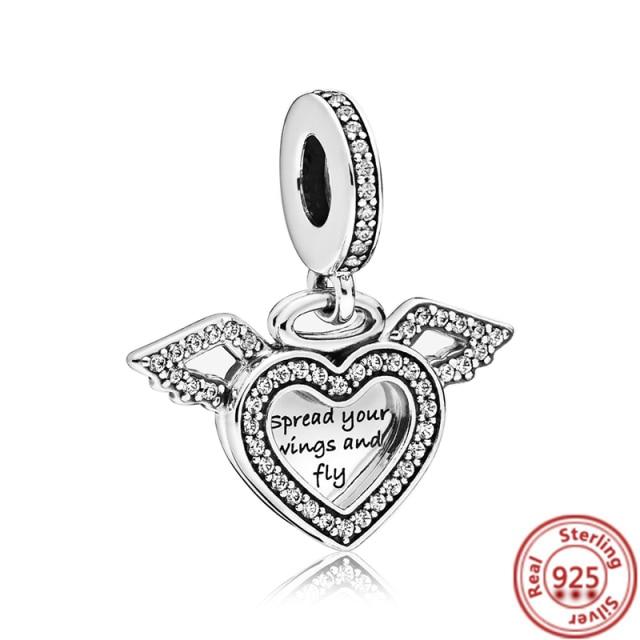 925 Sterling Silver Heart Circular Animal Beads Original  Charm Bracelet For Women DIY Fashion Silver 925 Jewelry Making