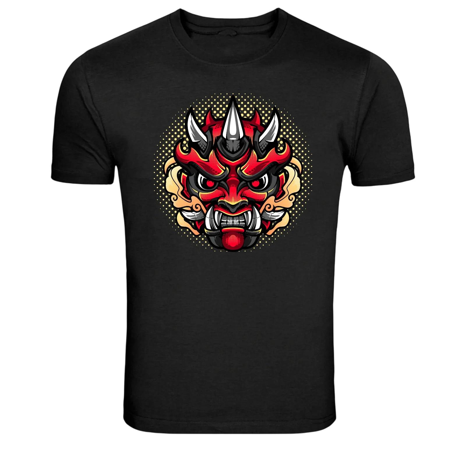 Japanese Oni Demon Mask Graphic T Shirt Samurai Style Tee L