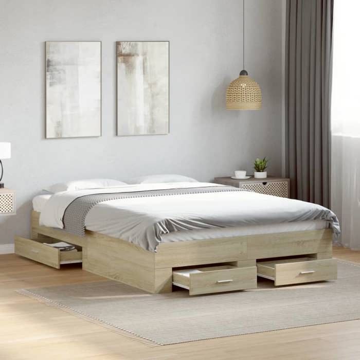 VidaXL Cadre de lit et tiroirs chêne sonoma 140x190 cm bois ingénierie, lit, lit de rangement, cadre de lit double, lit 3280400