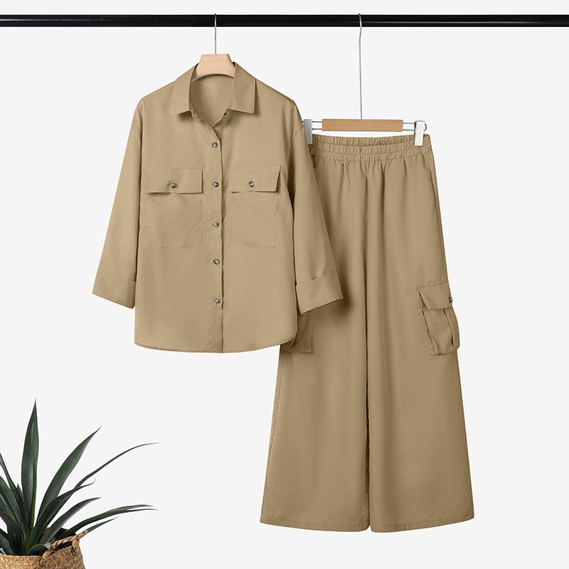 

ZANZEA Женская блузка с длинным рукавом и брюки повседневный комплект из двух частей 5XL хаки