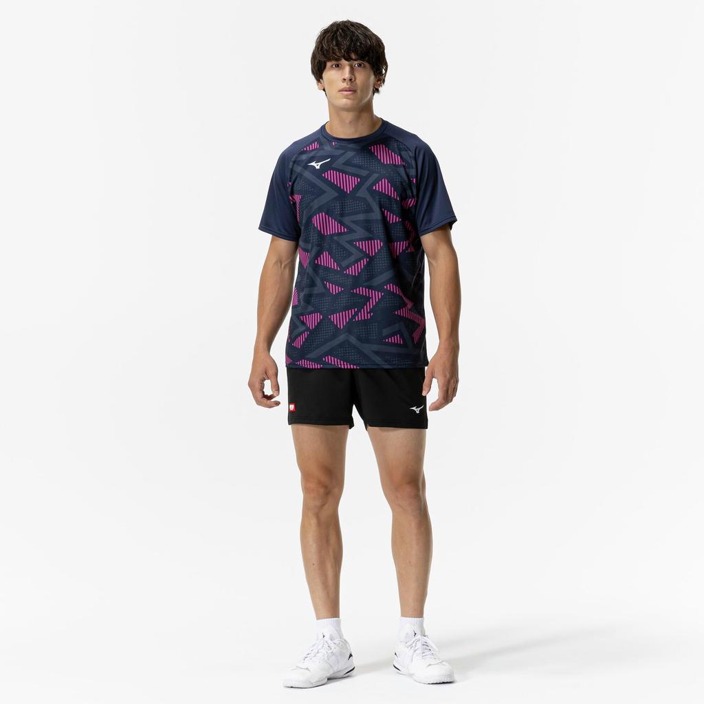 Mizuno Table Tennis Game Short JTTA Dress Navy Shirt, Sleeve, Certified, Moisture-Wicking, Quick-Drying, Unisex, 82JAC104,