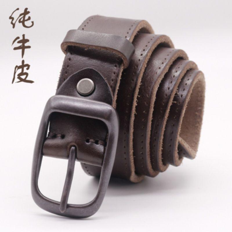 

Мужской модный ремень из коровьей кожи первого слоя с пряжкой-пином, простой повседневный кожаный ремень в стиле ретро, женский ремень, мужской ремень 110cm темно-коричневого