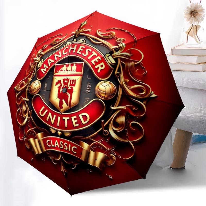 1pz Ombrello Automatico Robusto a 8 Stecche, Ombrello Manchester United Manchester City, Stampato Digitalmente, Ombrello Pieghevole per Uso Esterno in Movimento