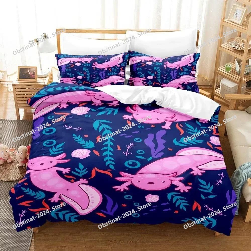Kawaii Animal Axolotl Bedding Set Bed Cover Adult Kid Bedroom Decor Duvet Cover Pillow Case Set Single Twin Full Queen King Size