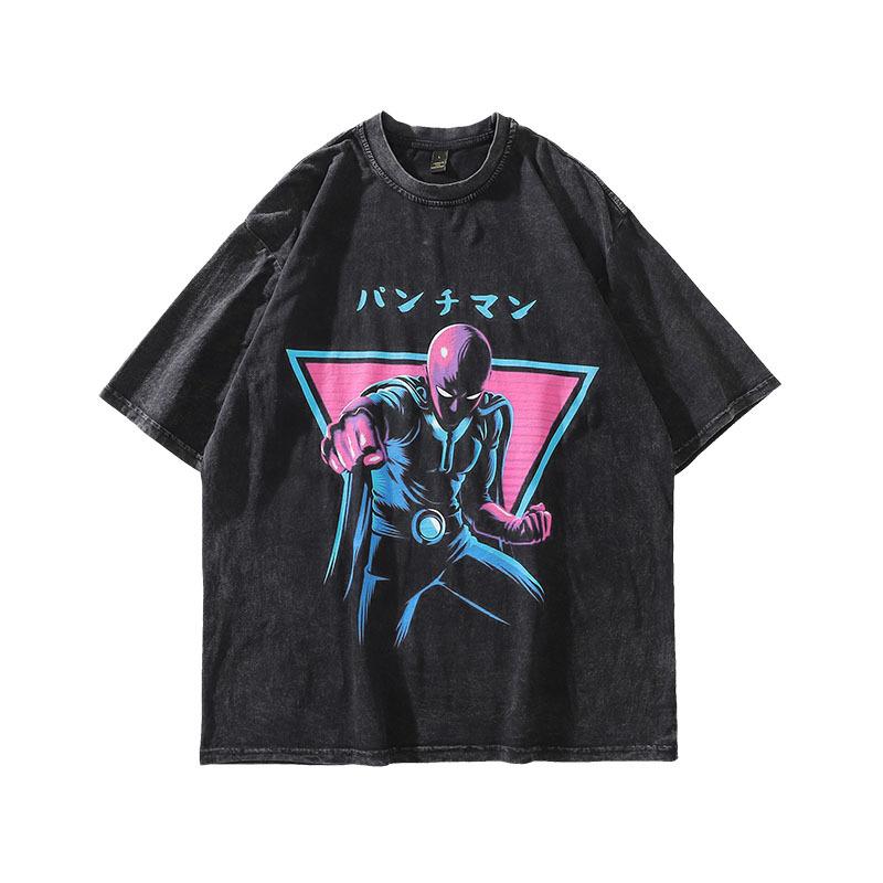 Harajuku Japanisch Y2K Spice Girls Anime Bedrucktes Gewaschenes Altes Kurzarm-T-Shirt Herren- Und Damen-Retro Guochao Marke T-Shirt