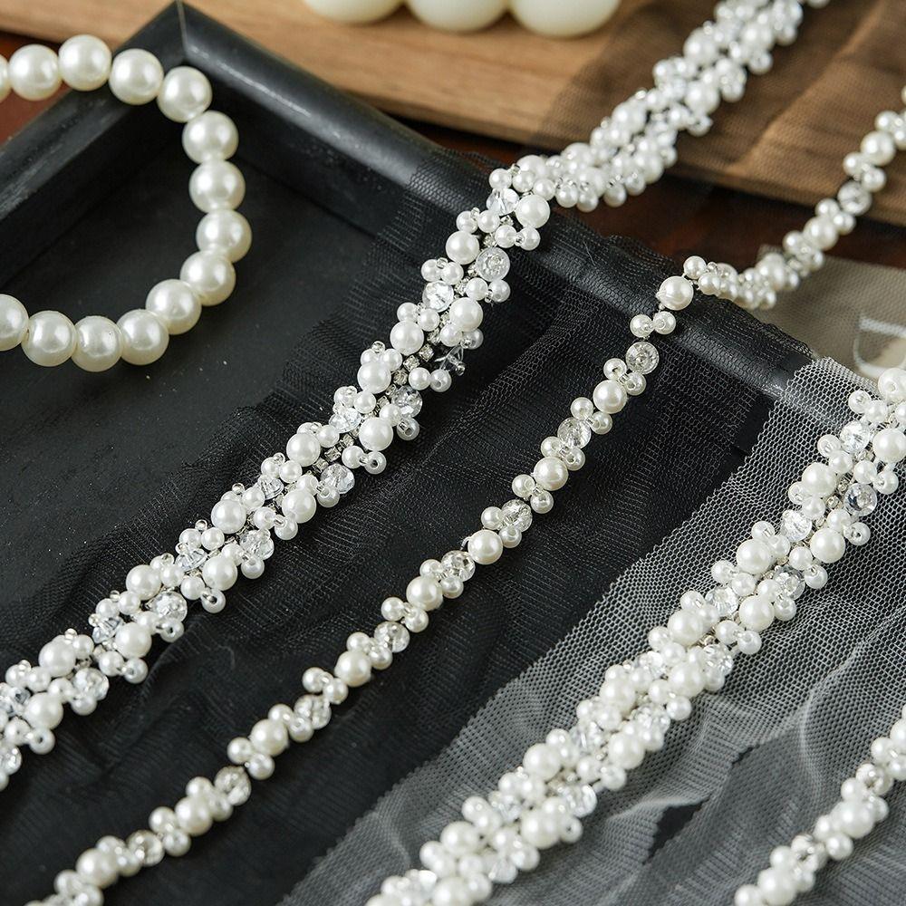 Breite 3,5/4cm Perlenbesetztes Band Strass-Spitzenbesatz Dekoration Applikation Besatzband DIY Nähen