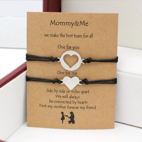 1 Pair Mother Daughter Bracelet Adjustable Woven Rope Casual Geometric All-match Decoration Back To School Gifts Hollow Love Heart Mommy Card Jewelry