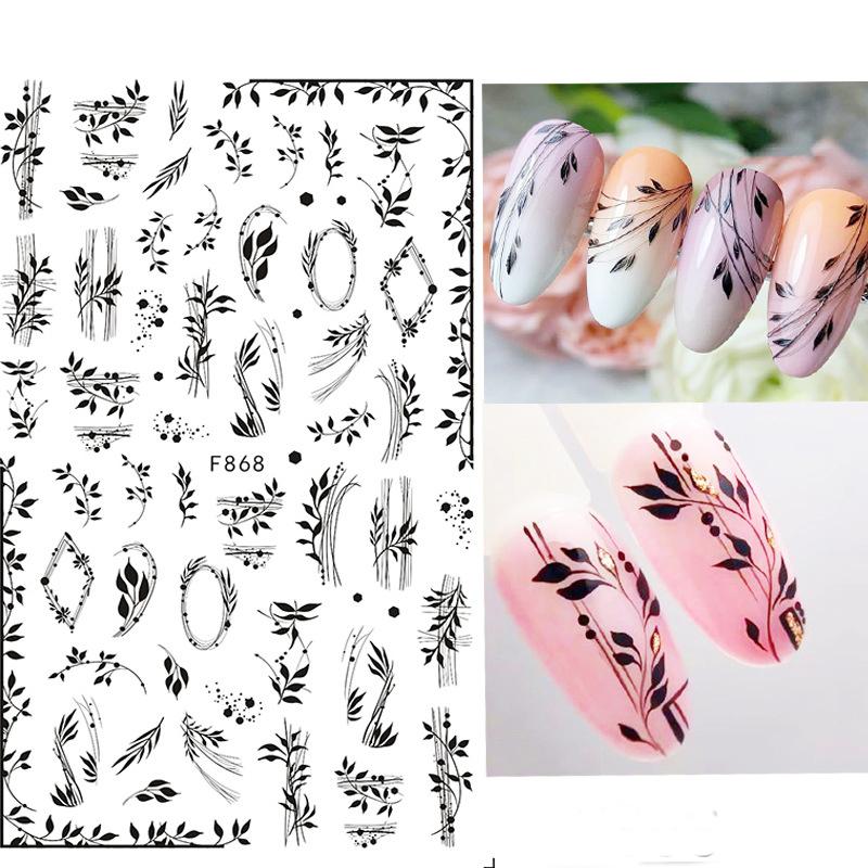 1PCS Black White Butterfly Laser Nail Stickers Nail Art Decoration Abstract Lines Bronzing Flowers Stickers For Nails