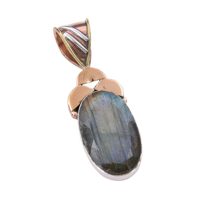 Natural Labradorite 925 Solid Sterling Silver Jewelry TwoTone Pendant 1.50" d7p46