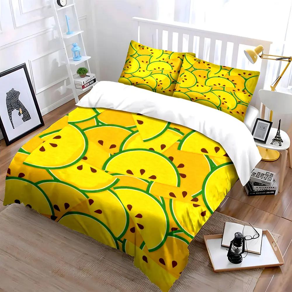 "Yellow Fruit Slice Decor Set" Soft Comfortable Duvet Cover Bedding Set Included 1*Duvet Cover & 2*Pillowcases, gift