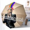 1pc Johnny Hallyday pattern Umbrella Portable Folding Umbrella Iron Frame Hole Bone Structure Outdoor Home Umbrella