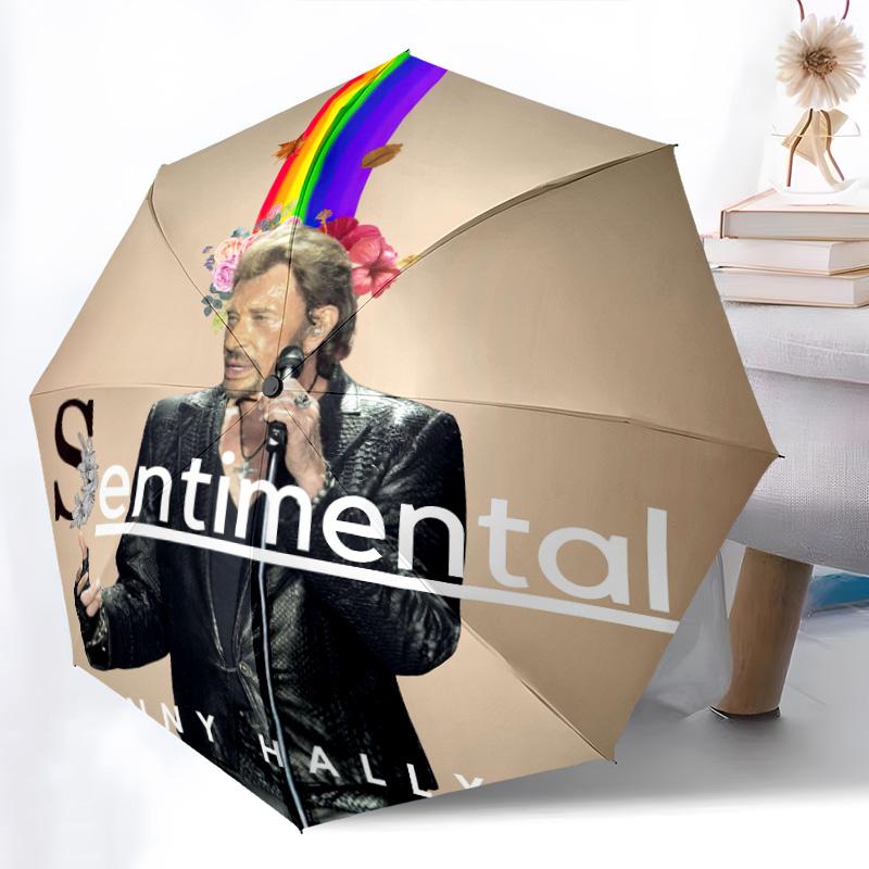 1pc Johnny Hallyday pattern Umbrella Portable Folding Umbrella Iron Frame Hole Bone Structure Outdoor Home Umbrella