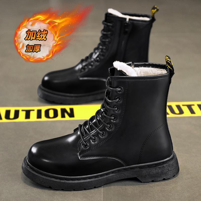 

Martin boots men s black leather boots autumn and winter 2025 new men s shoes British style high-top velvet tooling boots men 44 чорний