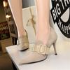 Fashion Women Fashion High Heel Punk Pumps Elegant Wedding Pointed Toe Flock Suede Deep Mouth Belt Buckle Slip On Black Prom Shoes