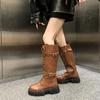 Fall/Winter  New Thick Leg Boots Knight Boots Plus Size Round Toe Rivet Belt Buckle Platform Tall Boots