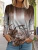 2024 Damenmode Oberteile Langarm Rundhals Pullover Casual Langarm T-Shirt Neu 3D-gedruckt Gestreift Farbverlauf Floralprint