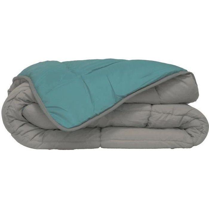 POYET MOTTE Microfiber Duvet 400g/m² CALGARY - 220 X 240 Cm - Pebble Beige and Lake Green