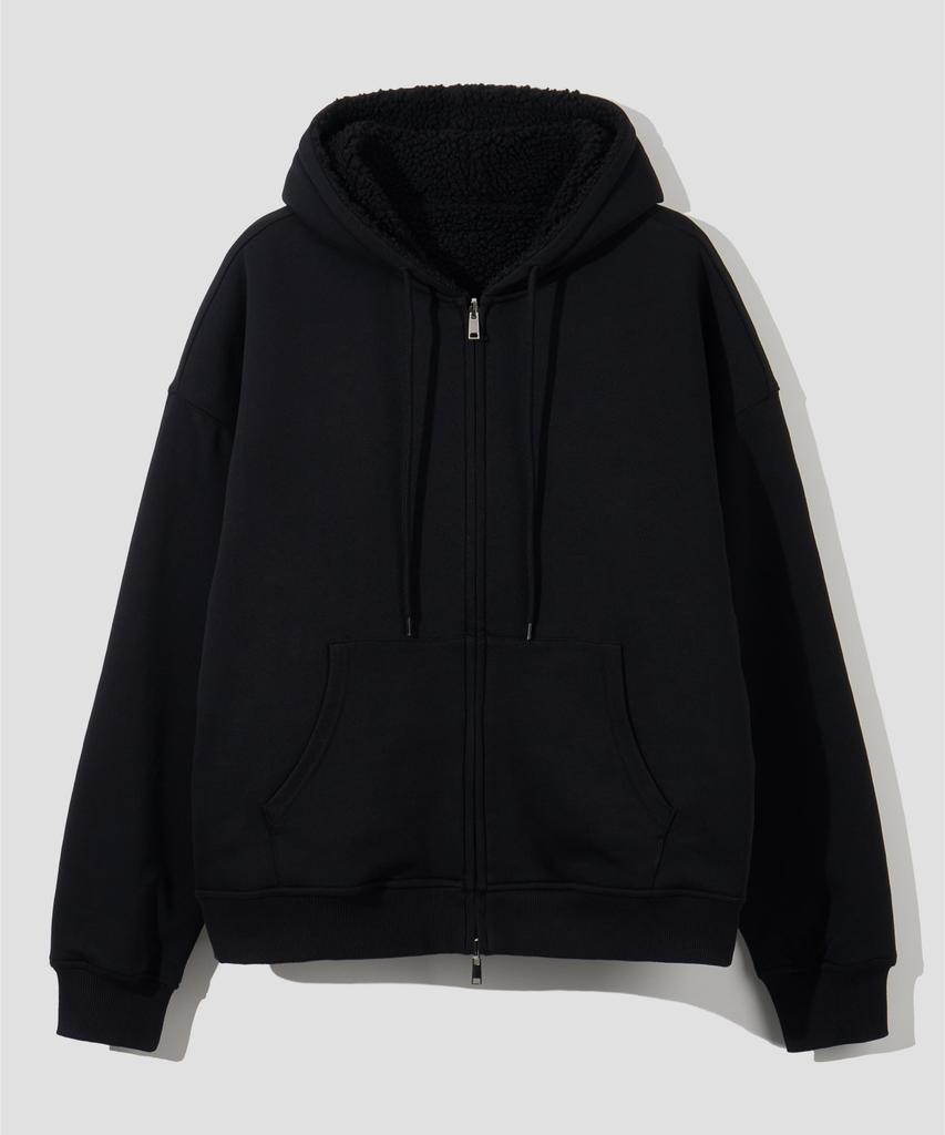 Agod Reversible Heavy Fleece Boa Hooded Zip-Up [Black]