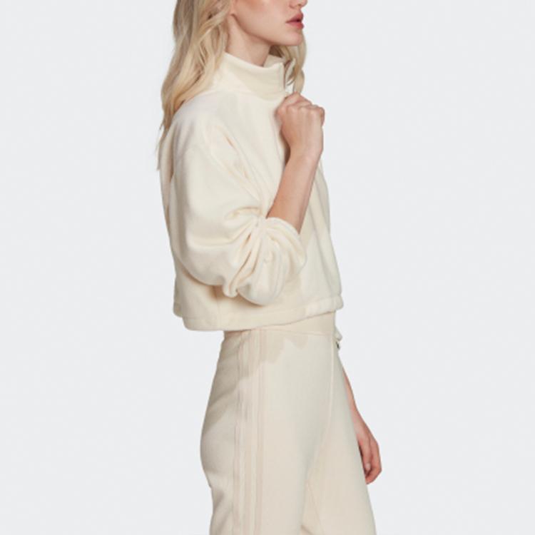 Adidas Originals 1/4 Zip Fleece Sports Pullover Sweatshirt Women Sweatshirts Beige HL0047