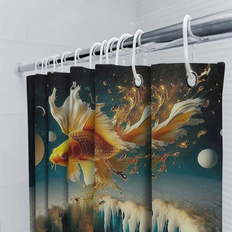 Fantasy Fish Stars Waterproof Shower Curtain Space Galaxy Home Decor Backdrop With Clouds Design For Bathroom Modern Bathing Dec